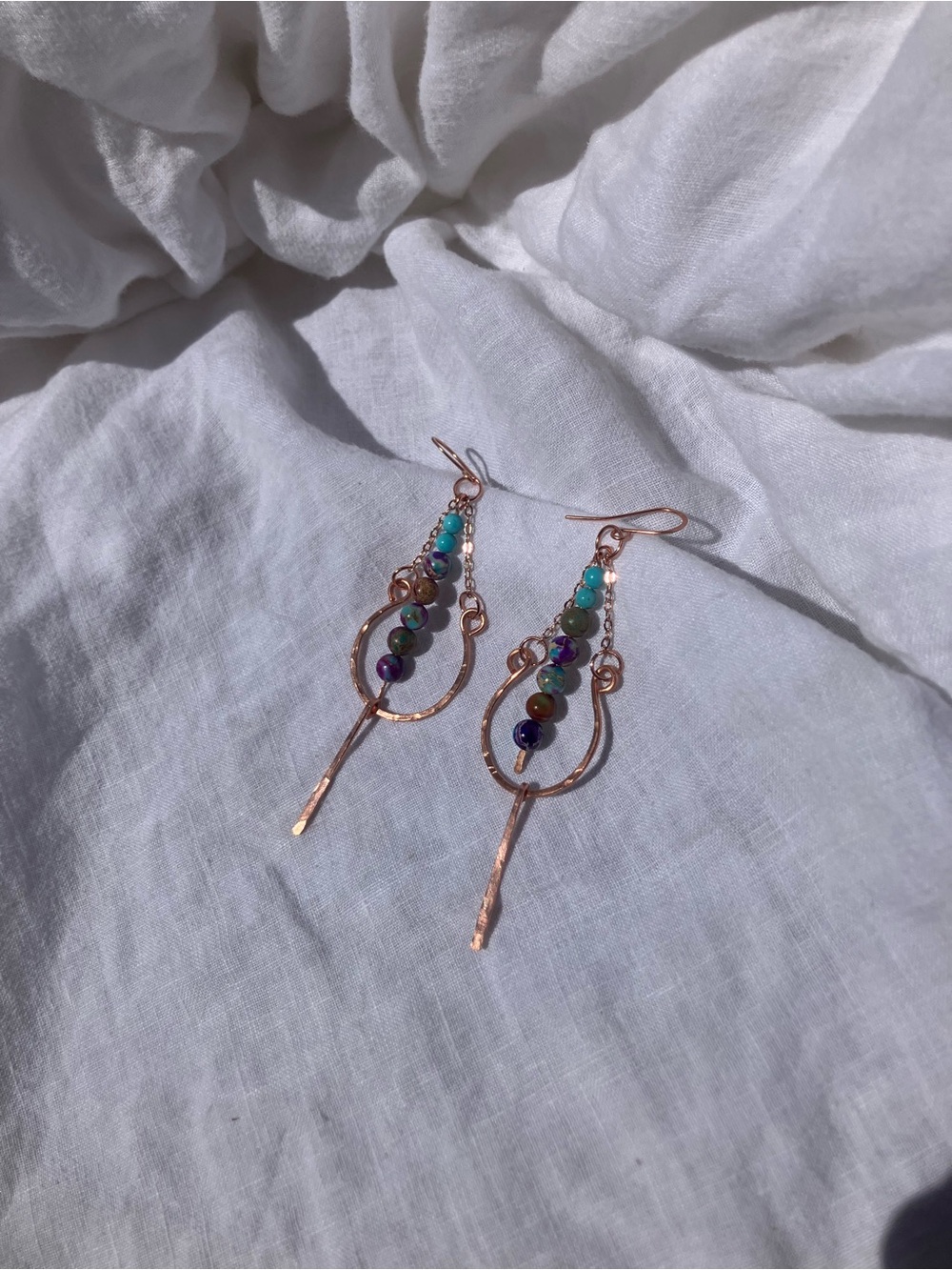 Handcrafted Imperial Jasper and Turquoise Copper Drop Earrings